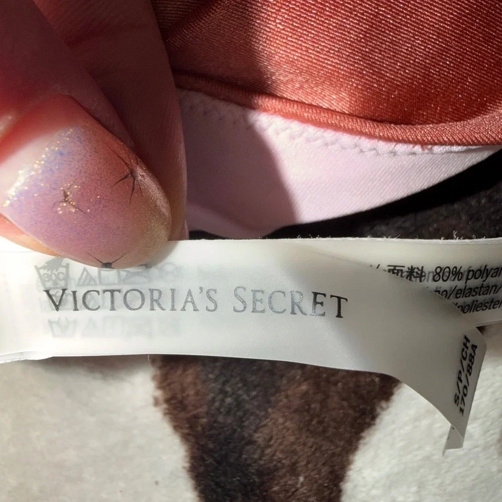 Victoria's Secret Bikini Top Womens Small Rose Gold Metallic Front Tie Beach